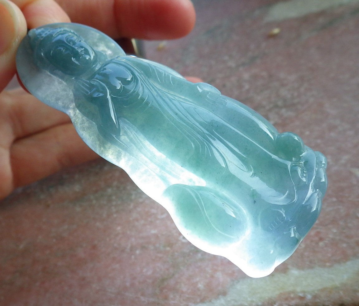 Certified Icy Green Pale Lavender Burma 100% Natural A Jade jadeite pendant Sakyamuni Buddha God Necklace 释迦牟尼 650465 TN