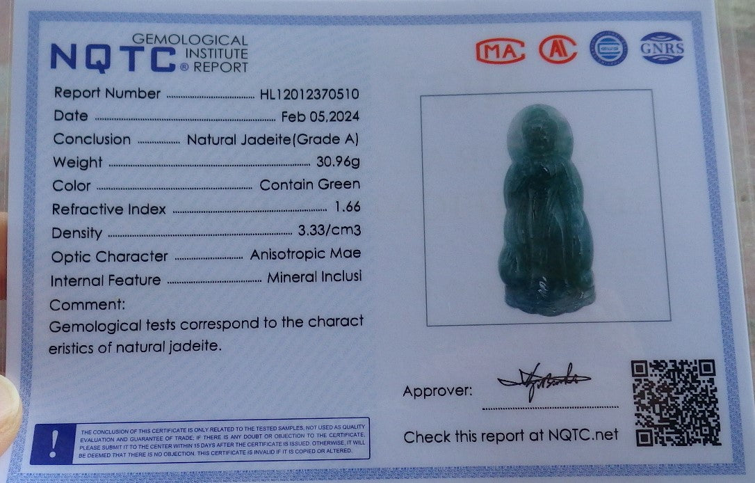Certified Icy Green Pale Lavender Burma 100% Natural A Jade jadeite pendant Sakyamuni Buddha God Necklace 释迦牟尼 650465 TN
