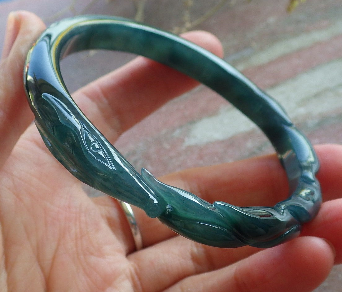 Certified Icy Green Burma 100% Natural A JADE Jadeite Fox Bangle Bracelet 61 mm 手镯 650505 TN