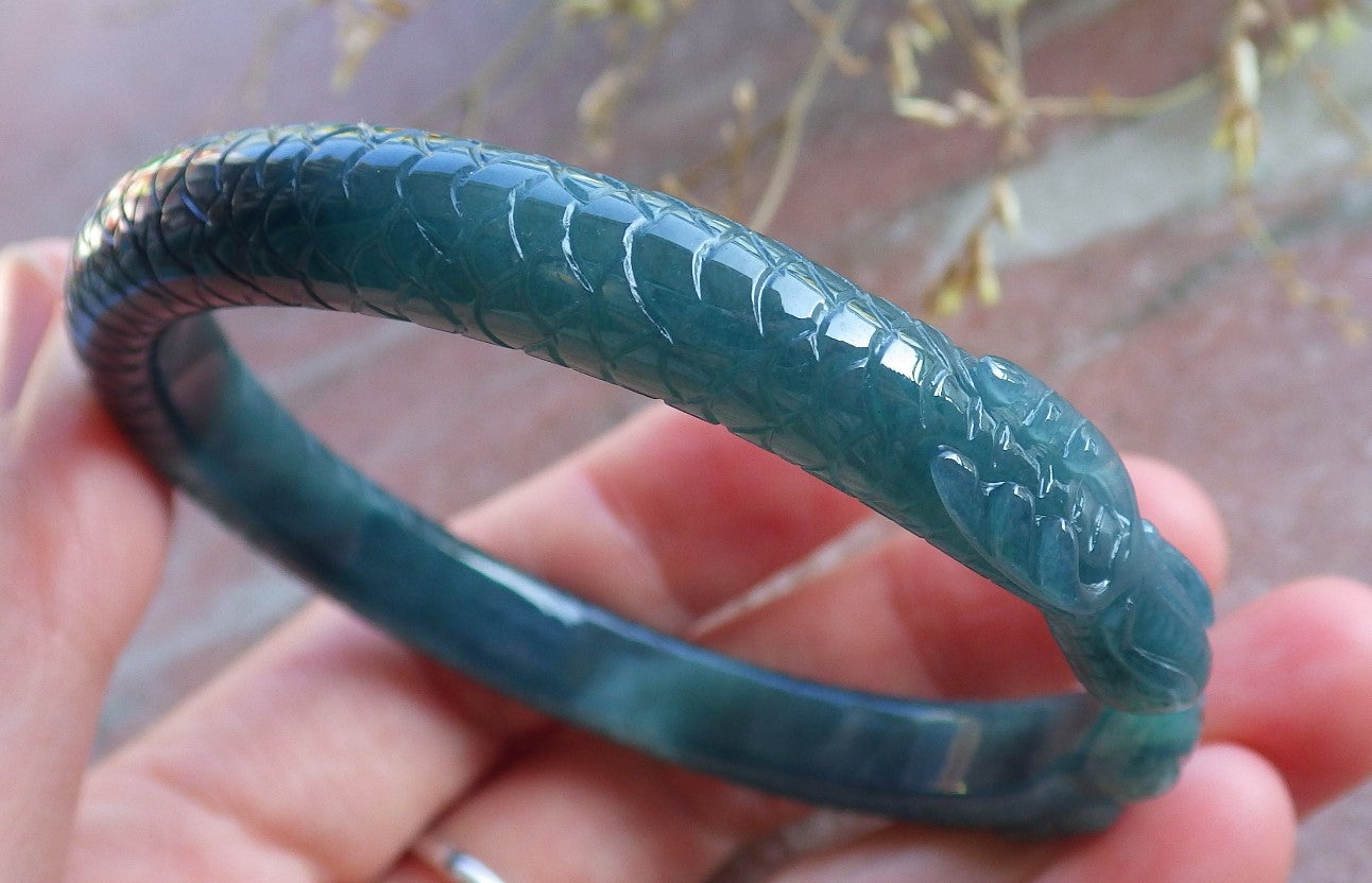 Certified Icy Green Burma 100% Natural A JADE Jadeite Snake Bangle Bracelet 56 mm 手镯 650547 TN