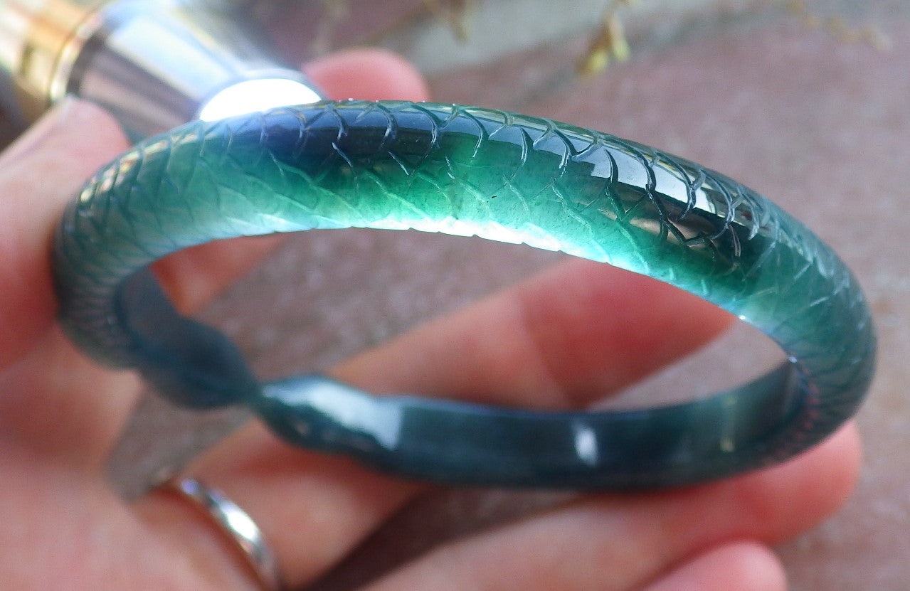 Certified Icy Green Burma 100% Natural A JADE Jadeite Snake Bangle Bracelet 56 mm 手镯 650547 TN