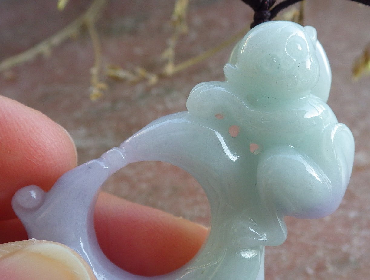 Certified Lavender Green Burma 100% Natural A Jade jadeite Pendant Rabbit Monkey Flower Coin Necklace 兔子 650559 TN