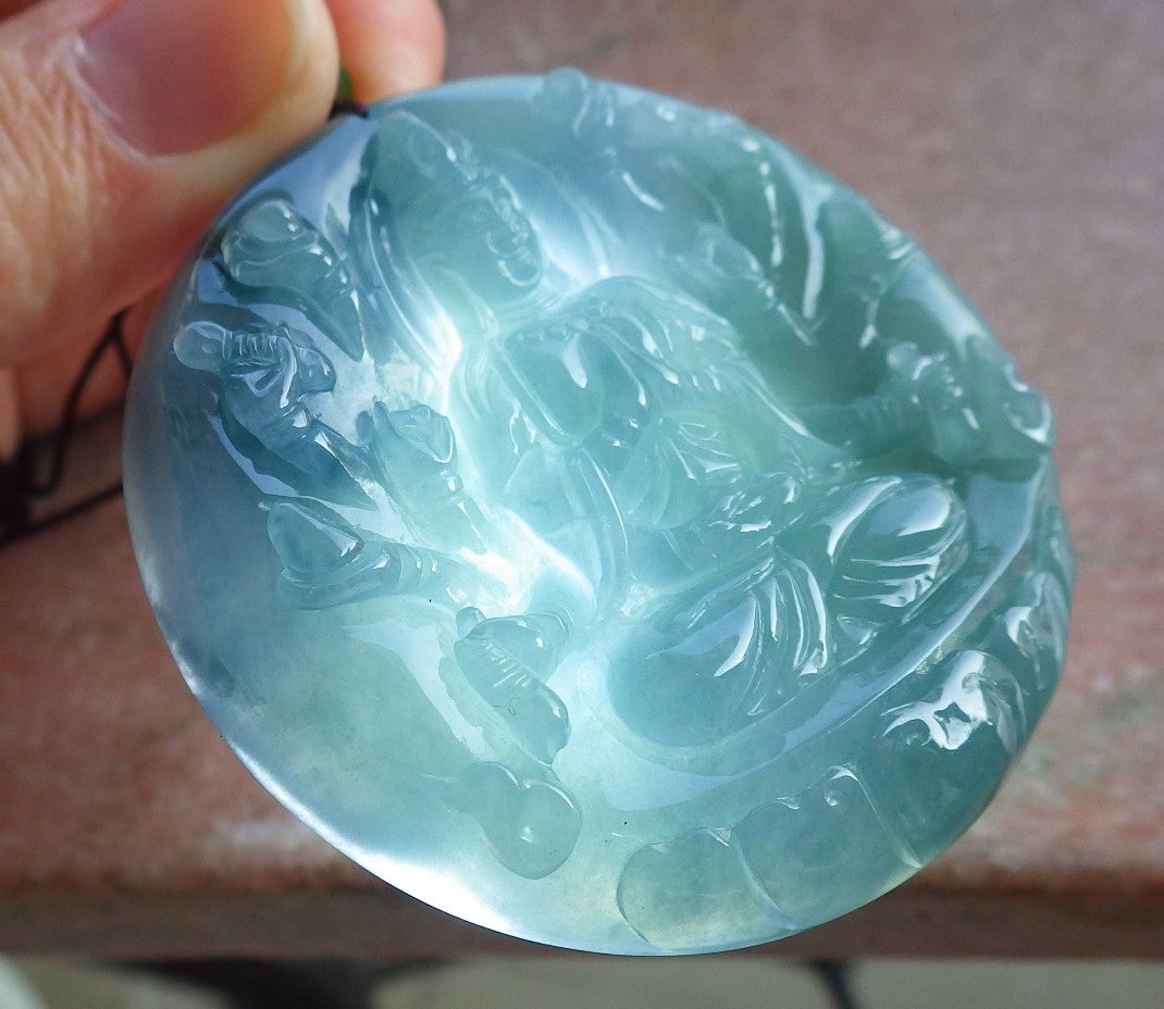Certified Icy Green Pale Lavender Burma 100% Natural A Jade jadeite Pendant 1000 Hand Guanyin Kwan Yin Lotus Flower Necklace 观音 650569 TN