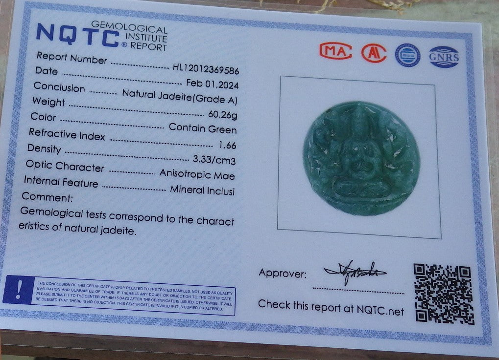 Certified Icy Green Pale Lavender Burma 100% Natural A Jade jadeite Pendant 1000 Hand Guanyin Kwan Yin Lotus Flower Necklace 观音 650569 TN