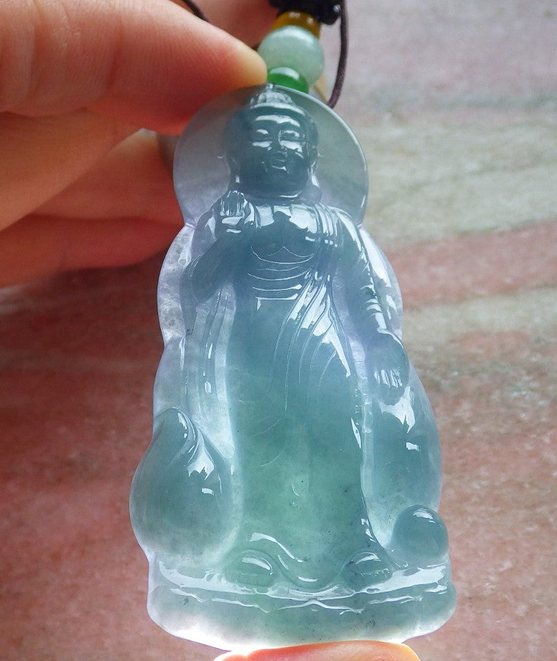 Certified Icy Green Burma 100% Natural A Jade jadeite pendant Sakyamuni Buddha God Necklace 释迦牟尼 650599 TN