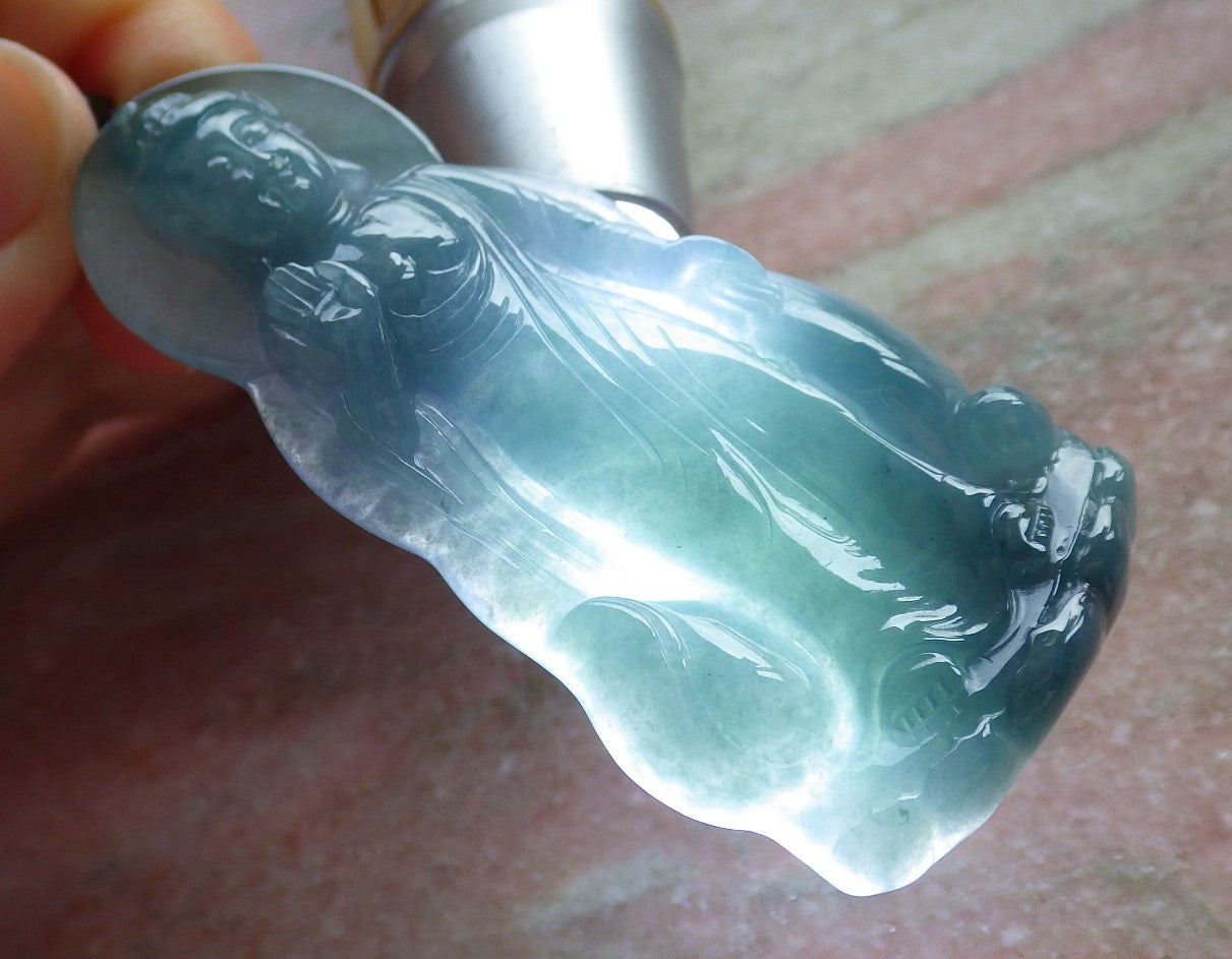 Certified Icy Green Burma 100% Natural A Jade jadeite pendant Sakyamuni Buddha God Necklace 释迦牟尼 650599 TN