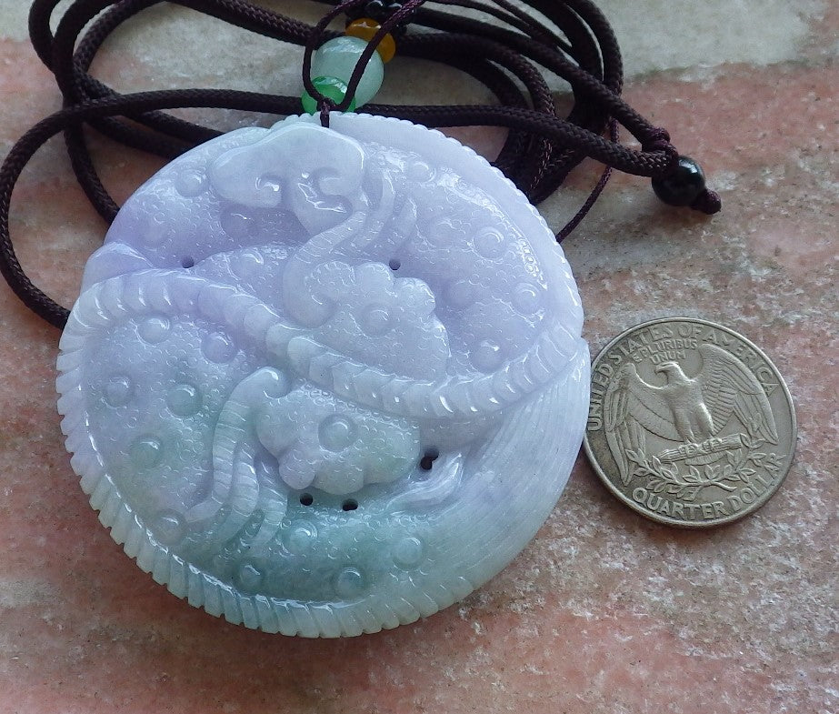 Certified Lavender Green Burma 100% Natural A Jade jadeite Pendant Dragon Mouse Rat Peanut Ruyi Necklace 望子成龙 650748 TN