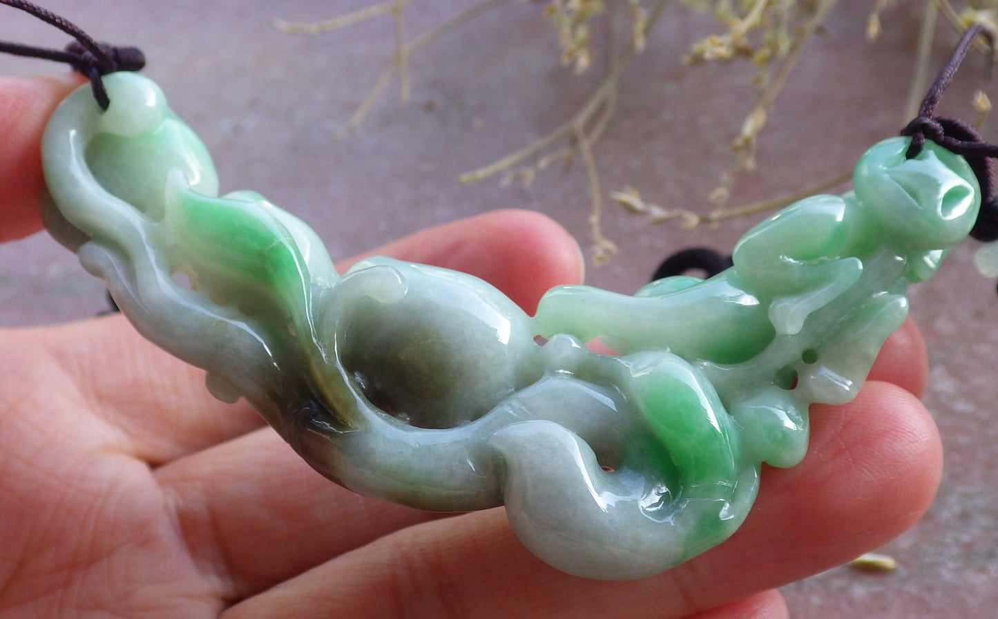 Certified Green Burma 100% Natural A Jade jadeite Pendant Monkey Peach Coin Necklace 猴子 650813 TN