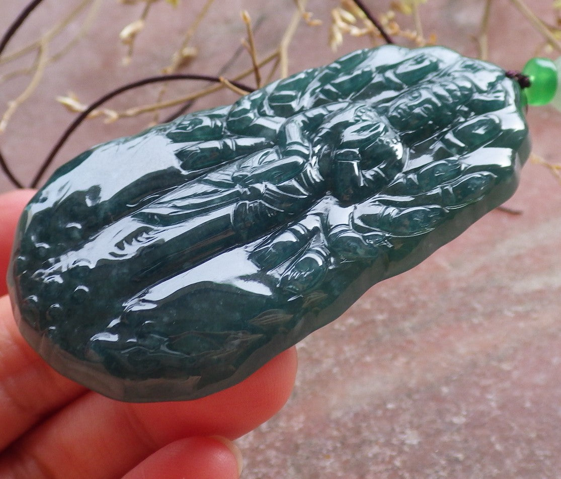 Certified Icy Green Burma 100% Natural A Jade jadeite Pendant 1000 Hand Guanyin Kwan Yin Necklace 观音 650998 TN