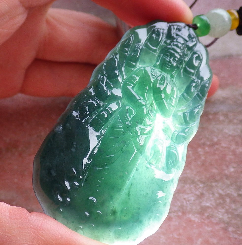Certified Icy Green Burma 100% Natural A Jade jadeite Pendant 1000 Hand Guanyin Kwan Yin Necklace 观音 650998 TN