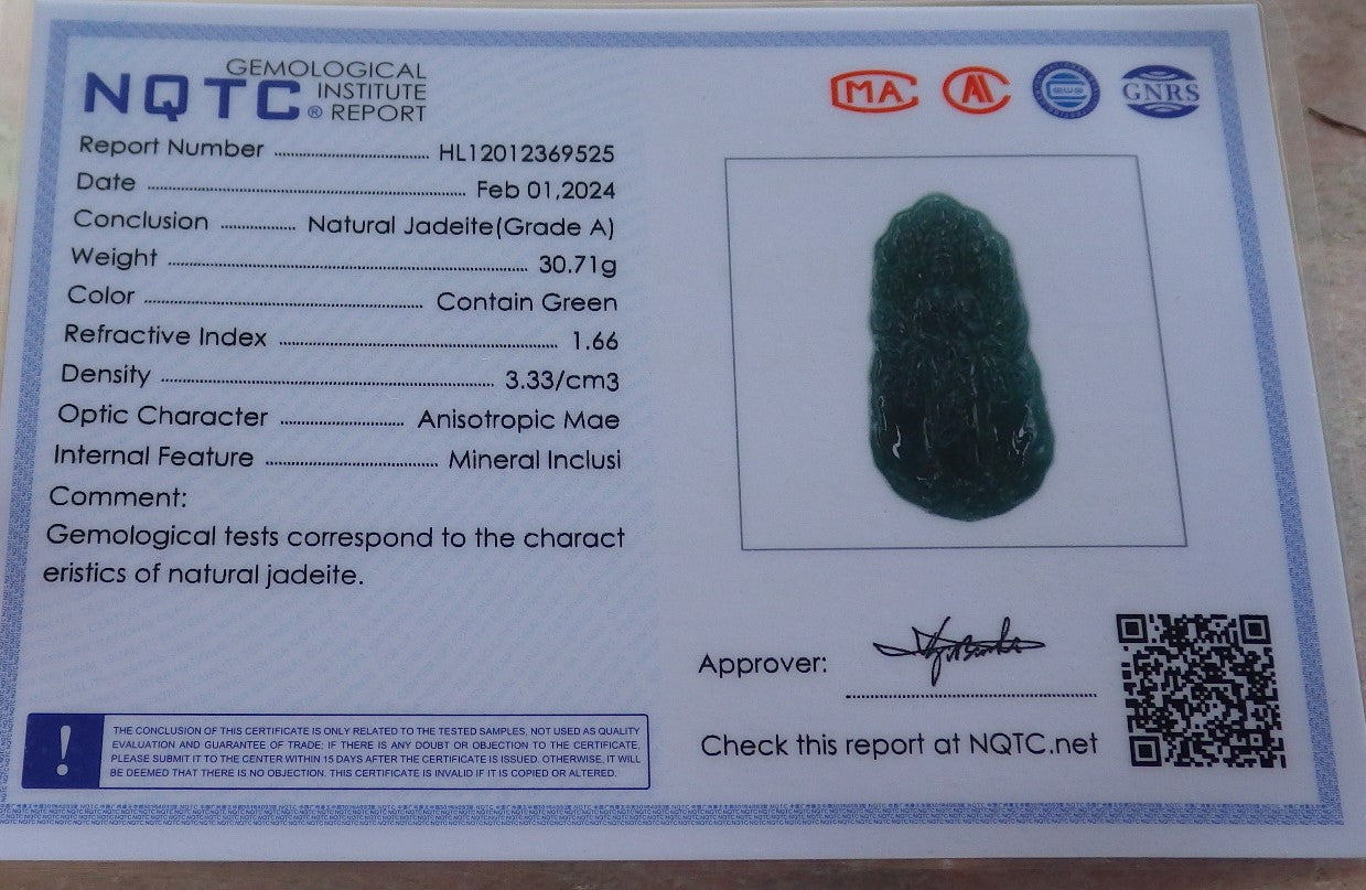 Certified Icy Green Burma 100% Natural A Jade jadeite Pendant 1000 Hand Guanyin Kwan Yin Necklace 观音 650998 TN