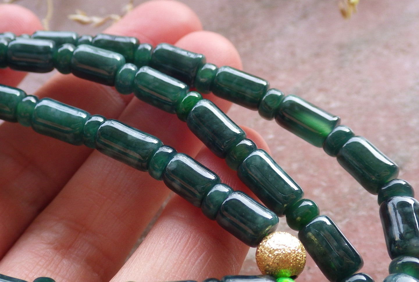 Certified Green Burma 100% Natural A JADE Jadeite bead Beads Circle Bamboo Necklace 24 inches 项链 651038 TN