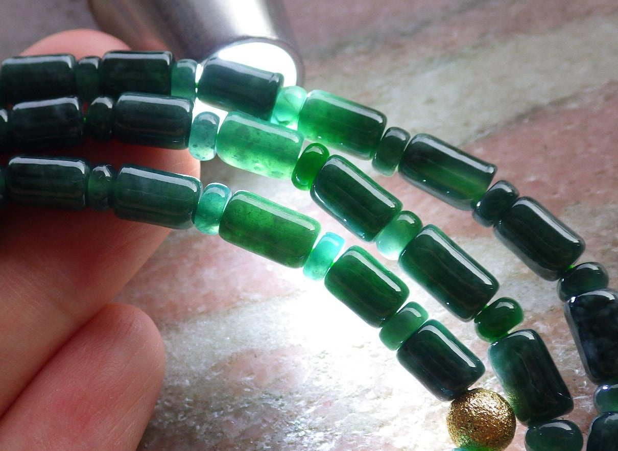 Certified Green Burma 100% Natural A JADE Jadeite bead Beads Circle Bamboo Necklace 24 inches 项链 651038 TN