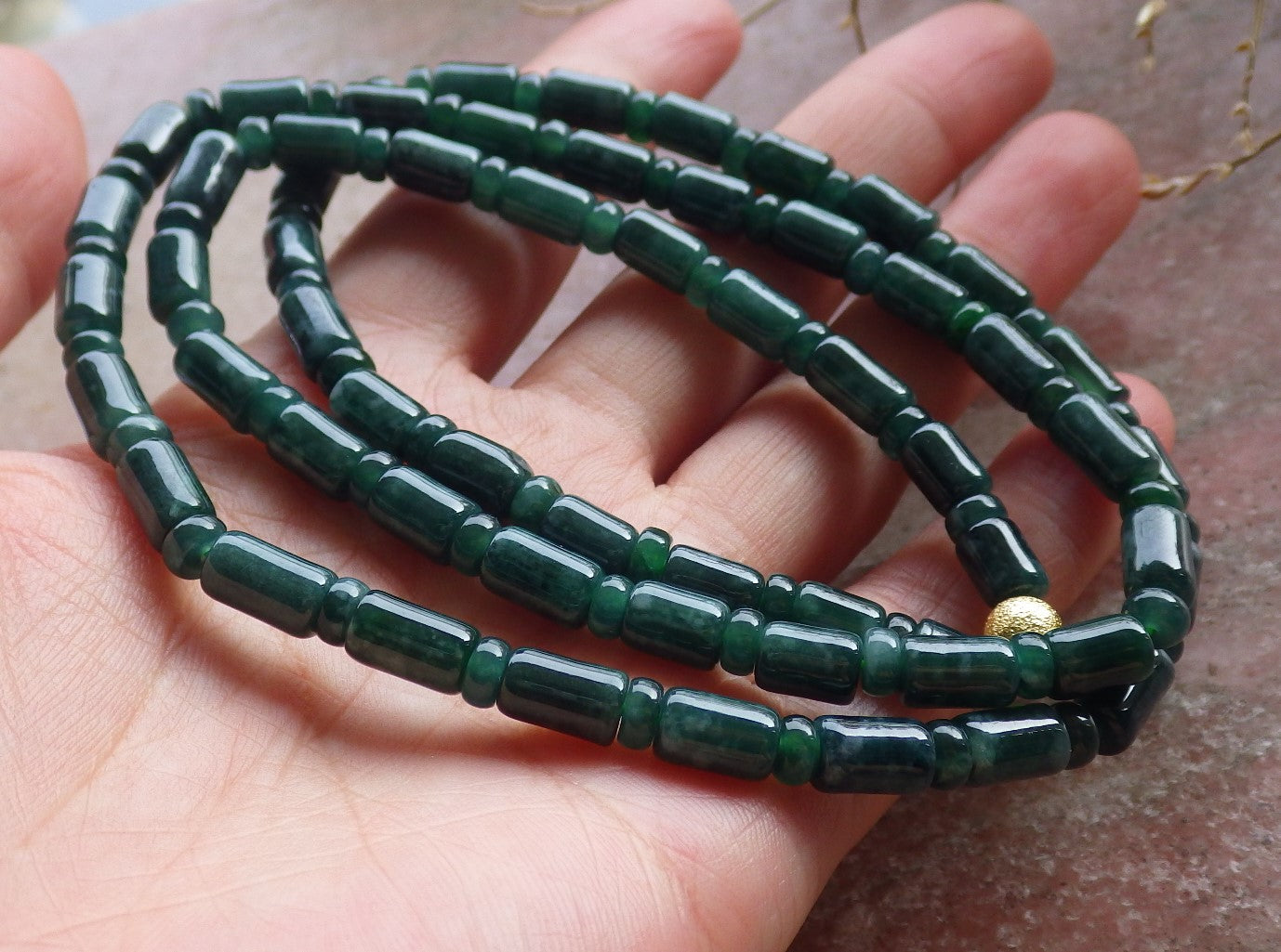 Certified Green Burma 100% Natural A JADE Jadeite bead Beads Circle Bamboo Necklace 24 inches 项链 651038 TN