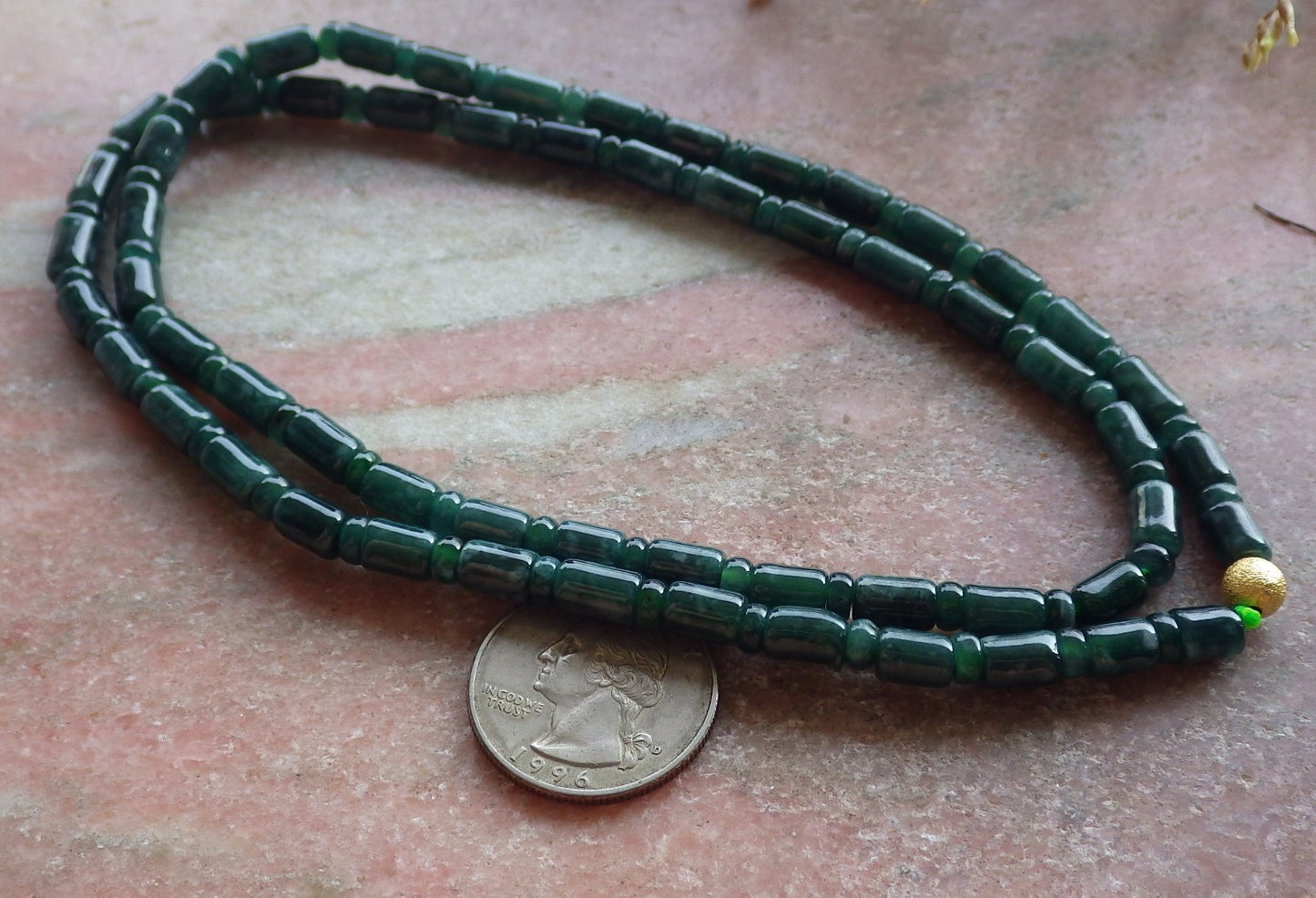 Certified Green Burma 100% Natural A JADE Jadeite bead Beads Circle Bamboo Necklace 24 inches 项链 651038 TN