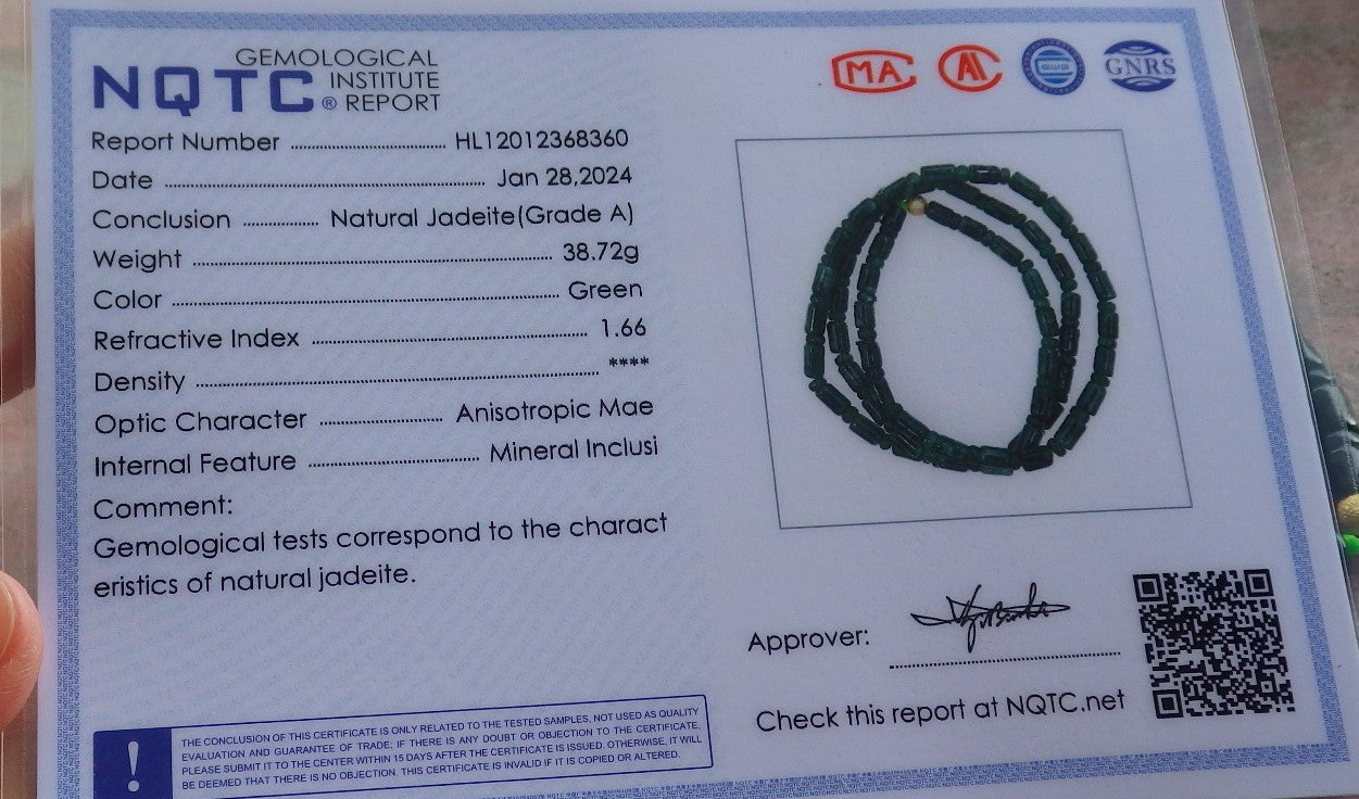 Certified Green Burma 100% Natural A JADE Jadeite bead Beads Circle Bamboo Necklace 24 inches 项链 651038 TN