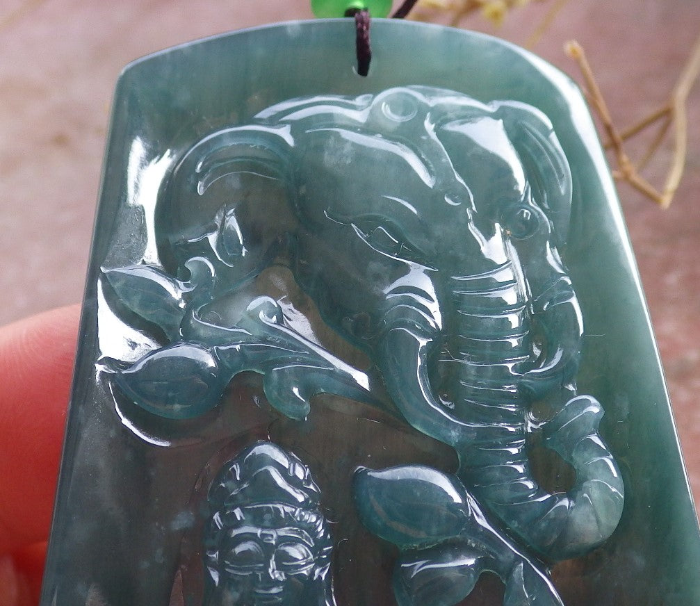 Certified Icy Green Burma 100% Natural A Jade jadeite Pendant Guanyin Kwan Yin Elephant Lotus Flower Necklace 观音 651056 TN