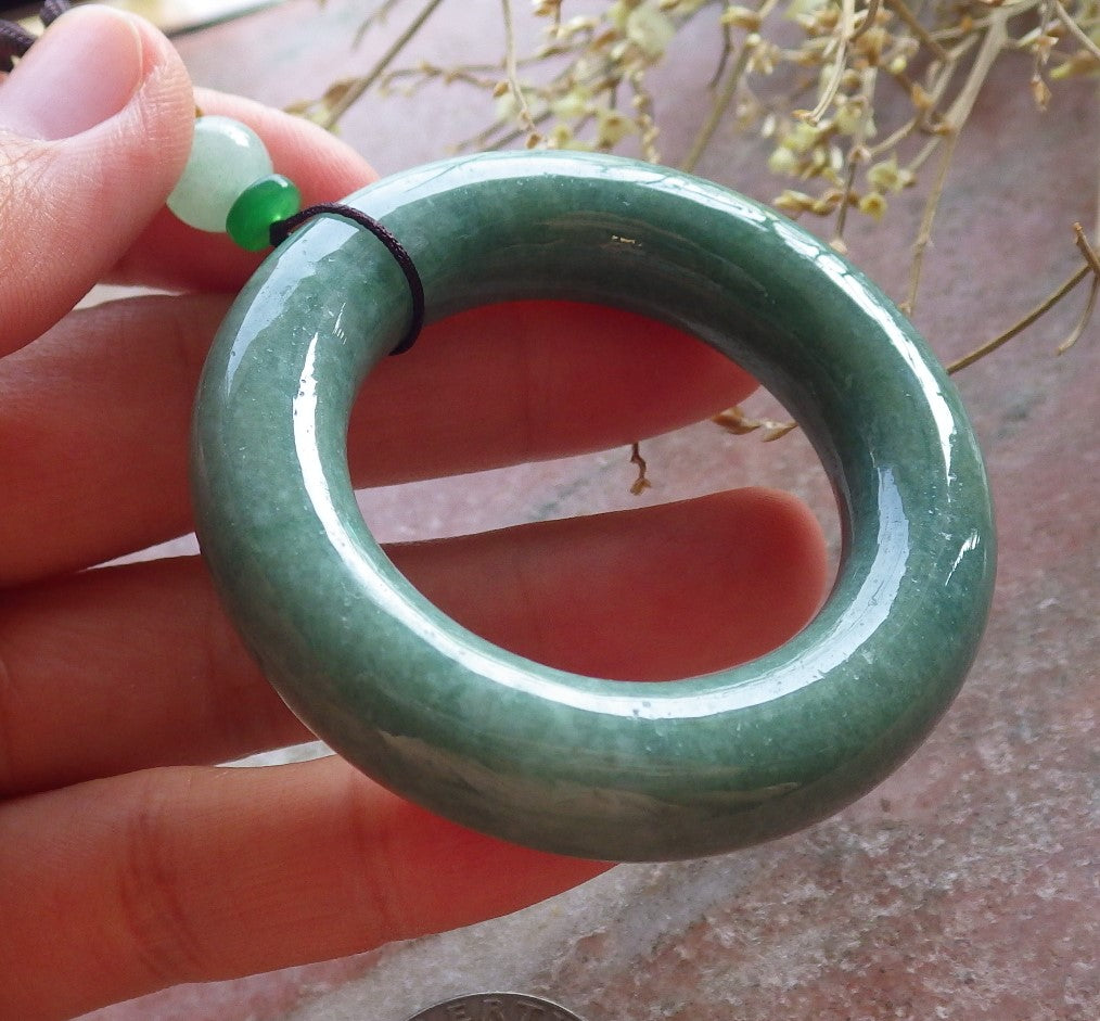 Certified Green Burma 100% Natural A Jade jadeite Pendant Circle Necklace 平安扣 651066 TN