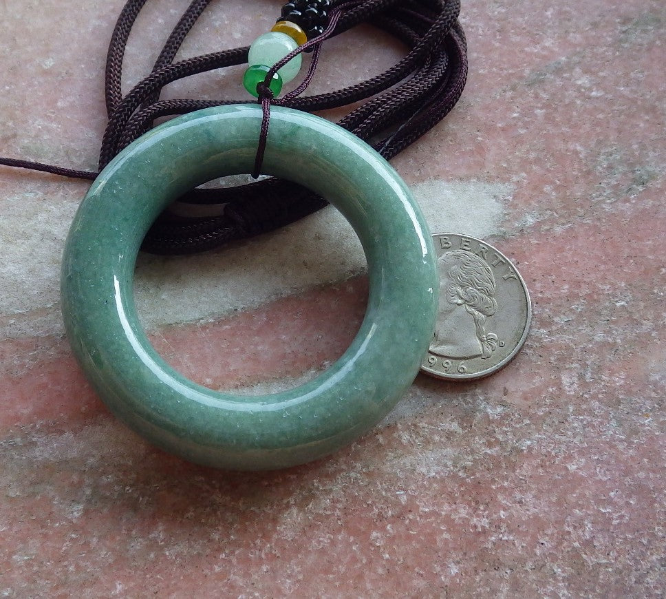 Certified Green Burma 100% Natural A Jade jadeite Pendant Circle Necklace 平安扣 651066 TN