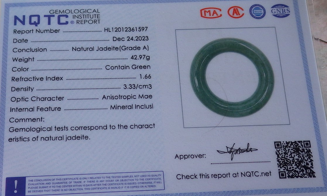 Certified Green Burma 100% Natural A Jade jadeite Pendant Circle Necklace 平安扣 651066 TN