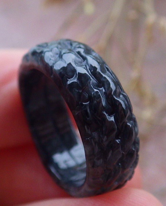 Certified Black Burma 100% Natural A JADE Jadeite Dragon RING USA. 5.5 龙戒指 651160 TN