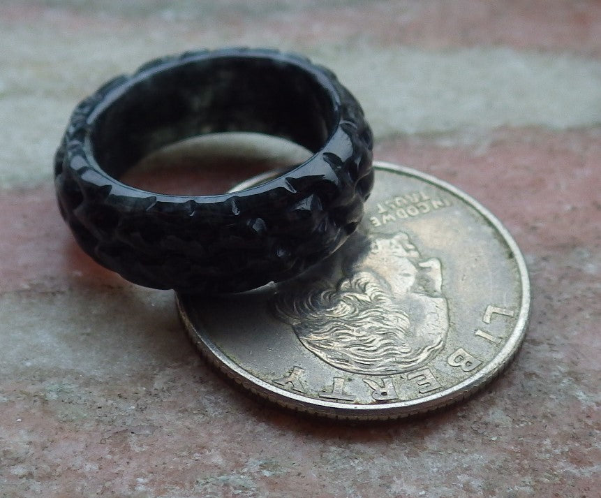 Certified Black Burma 100% Natural A JADE Jadeite Dragon RING USA. 5.5 龙戒指 651160 TN