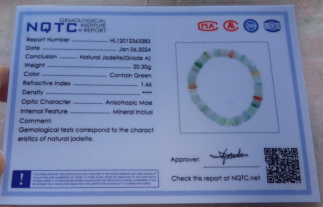 Certified Red Yellow Green Burma 100% Natural A JADE Jadeite Bead Beads Bangle Circle Bead Beads Bangle Bracelet 平安扣手链 651167 TN