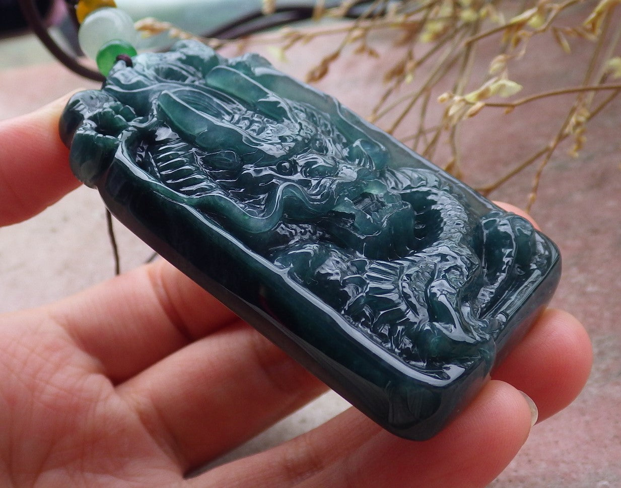 Certified Icy Green Burma 100% Natural A Jade jadeite Pendant Dragon Money Coin Necklace 生意兴隆 651237 TN