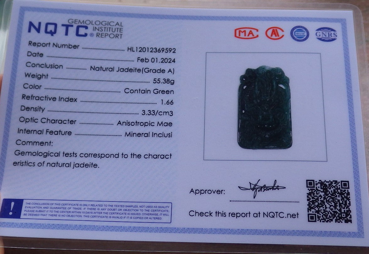 Certified Icy Green Burma 100% Natural A Jade jadeite Pendant Dragon Money Coin Necklace 生意兴隆 651237 TN