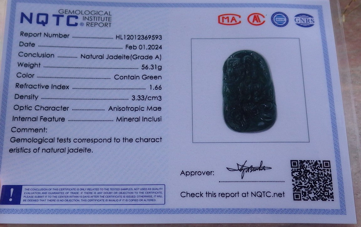 Certified Icy Green Burma 100% Natural A Jade jadeite Pendant Guanyin Kwan Yin Elephant Necklace 观音 651247 TN