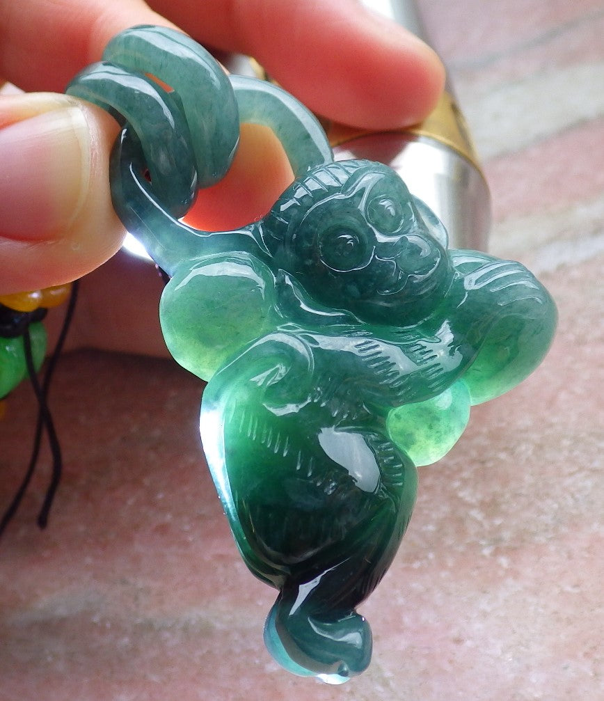 Certified Icy Green Burma 100% Natural A Jade jadeite Pendant Monkey Peach Circle W Ring 猴子 651310 TN