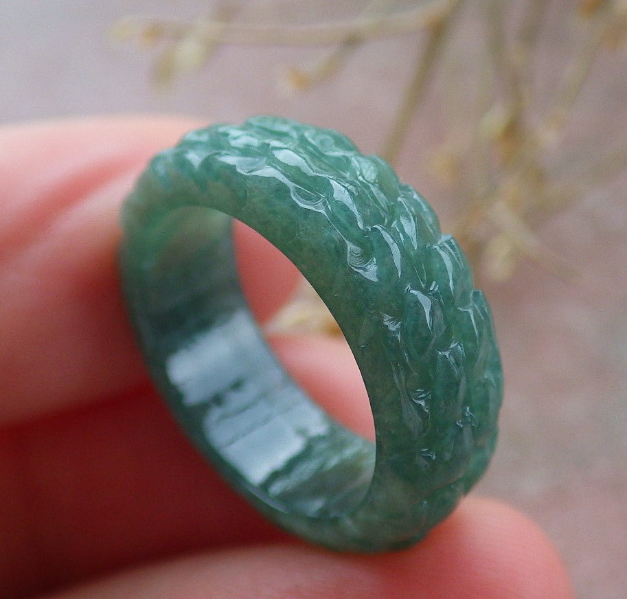 Certified Green Burma 100% Natural A JADE Jadeite Dragon RING USA. 5.25 龙戒指 651354 TN