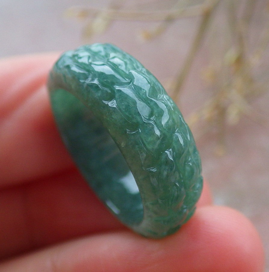 Certified Green Burma 100% Natural A JADE Jadeite Dragon RING USA. 5.25 龙戒指 651354 TN