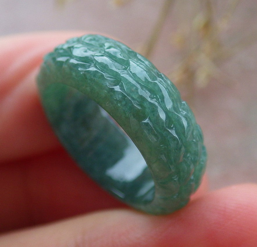 Certified Green Burma 100% Natural A JADE Jadeite Dragon RING USA. 5.25 龙戒指 651354 TN