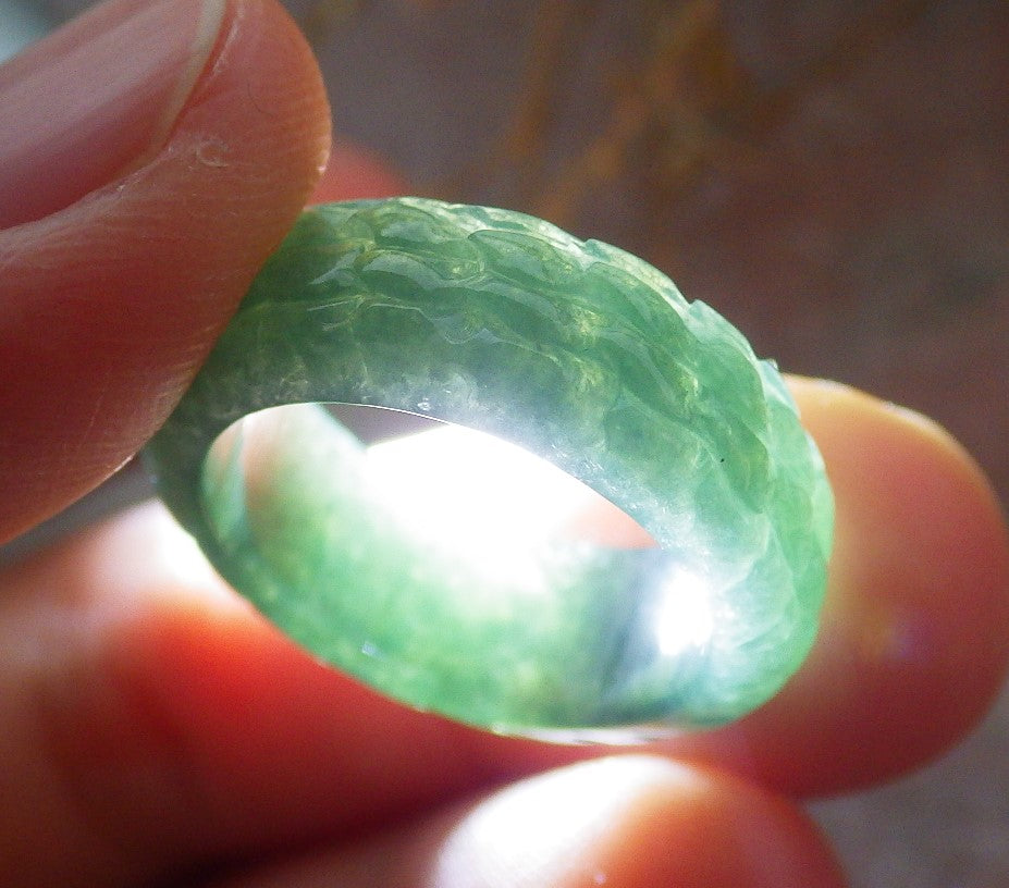 Certified Green Burma 100% Natural A JADE Jadeite Dragon RING USA. 5.25 龙戒指 651354 TN