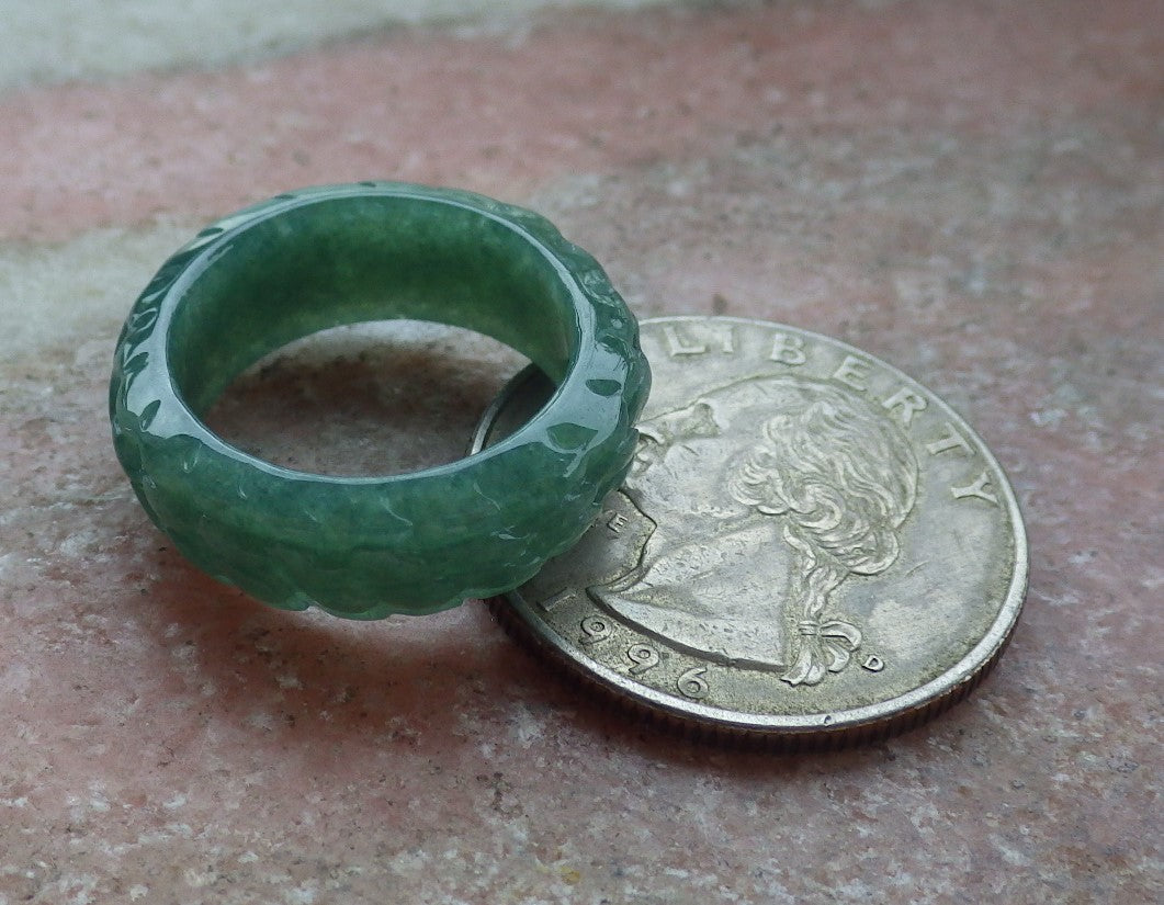 Certified Green Burma 100% Natural A JADE Jadeite Dragon RING USA. 5.25 龙戒指 651354 TN