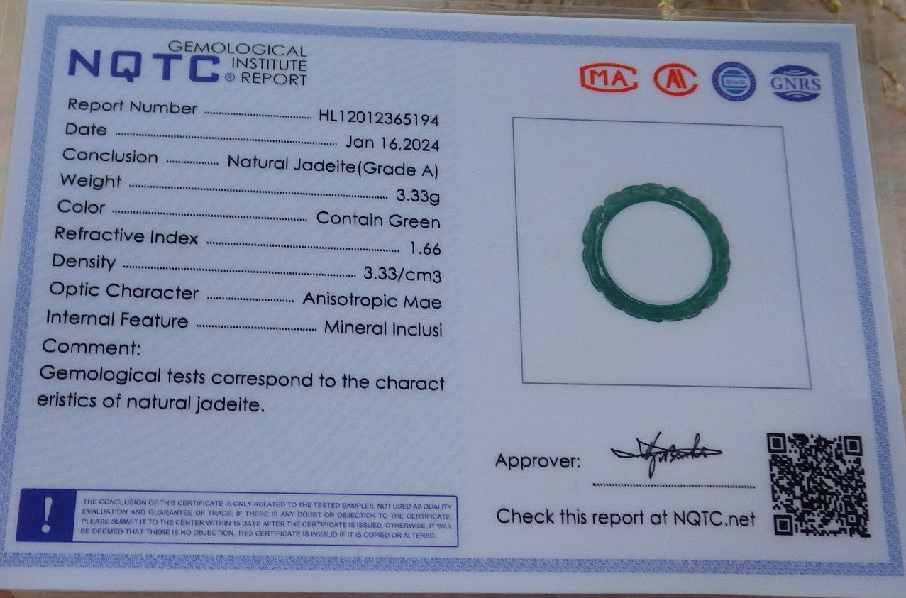 Certified Green Burma 100% Natural A JADE Jadeite Dragon RING USA. 5.25 龙戒指 651354 TN