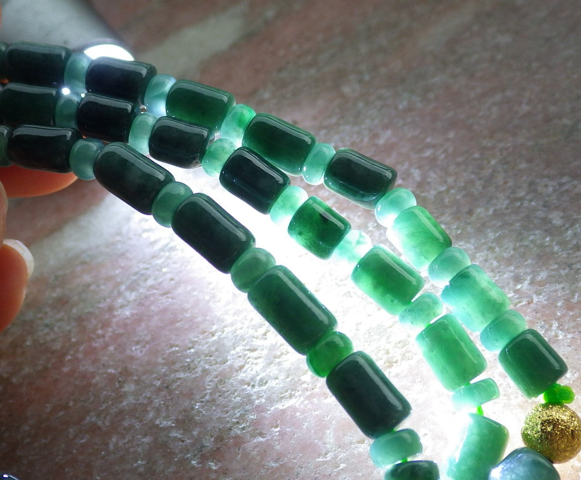 Certified Green Burma 100% Natural A JADE Jadeite bead Beads Circle Bamboo Necklace 24 inches 项链 651395 TN