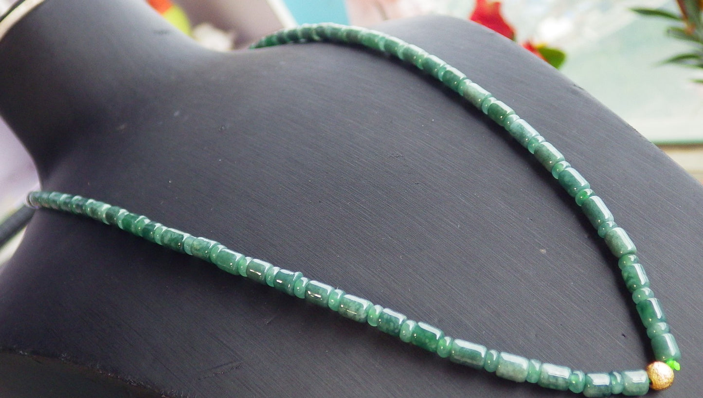 Certified Green Burma 100% Natural A JADE Jadeite bead Beads Circle Bamboo Necklace 24 inches 项链 651395 TN