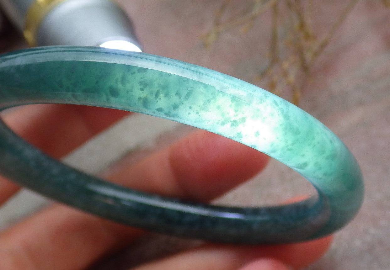 Certified Icy Green Burma 100% Natural A JADE Jadeite Circle Bangle Bracelet 56 mm 手镯 651403 TN