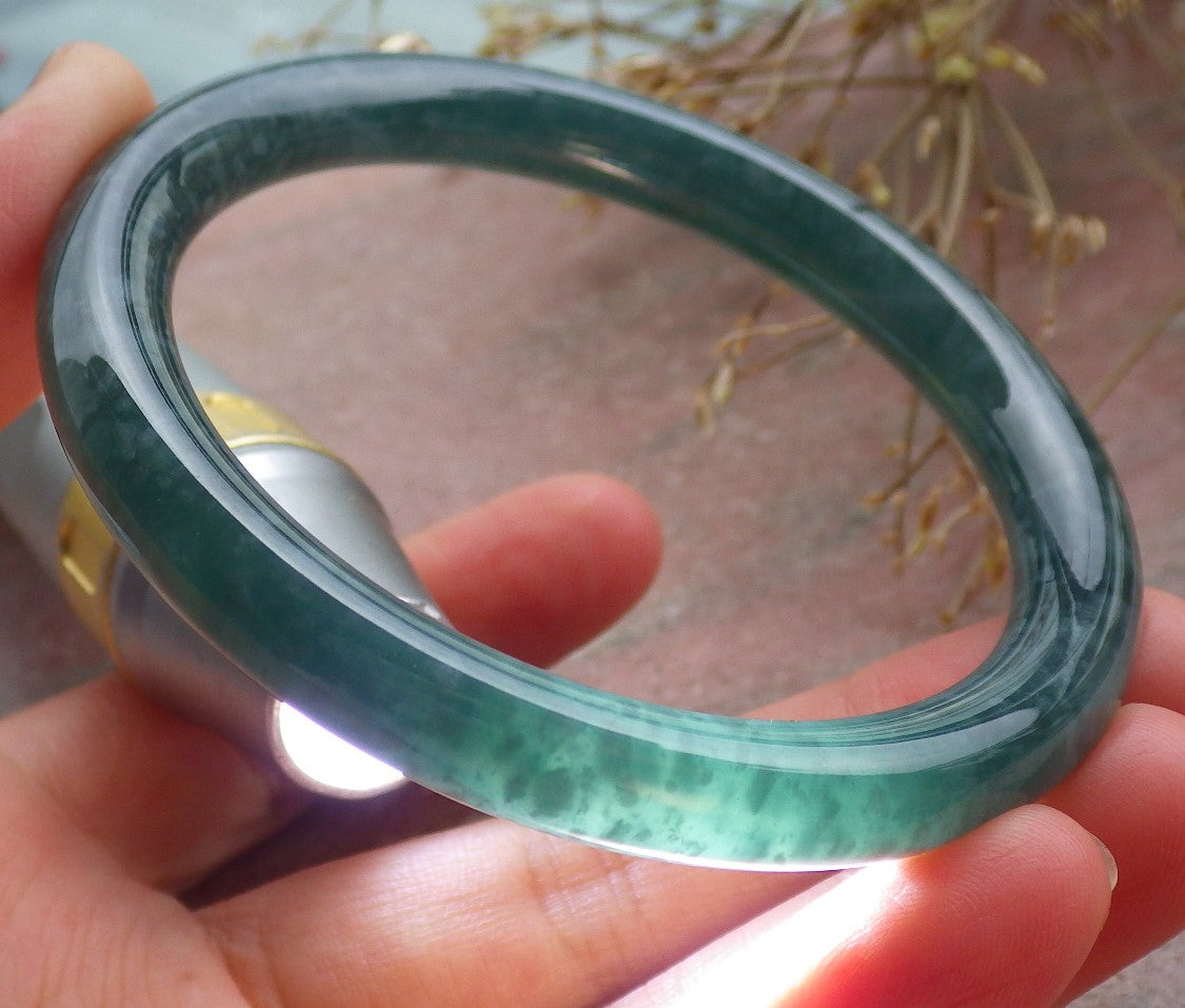 Certified Icy Green Burma 100% Natural A JADE Jadeite Circle Bangle Bracelet 56 mm 手镯 651403 TN