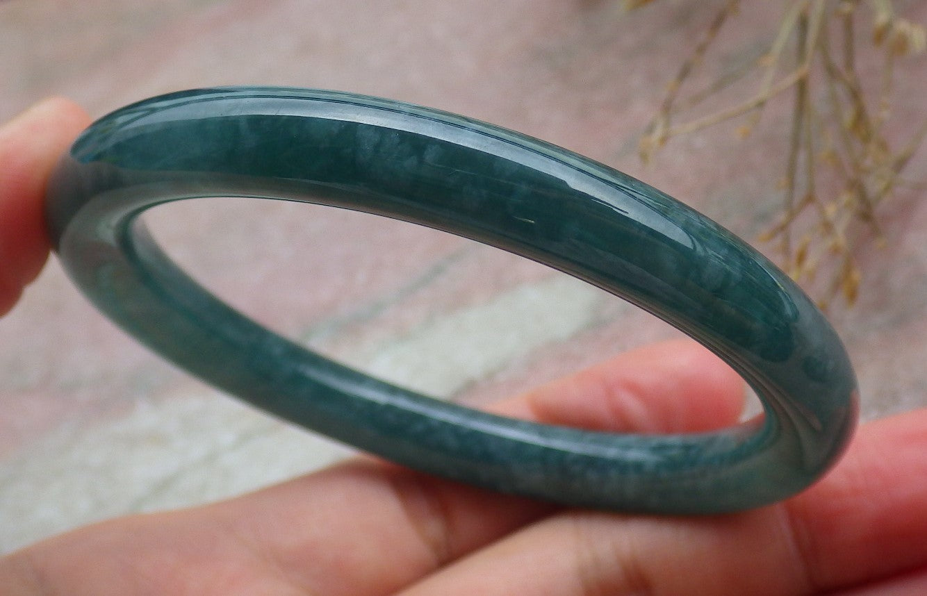 Certified Icy Green Burma 100% Natural A JADE Jadeite Circle Bangle Bracelet 56 mm 手镯 651403 TN