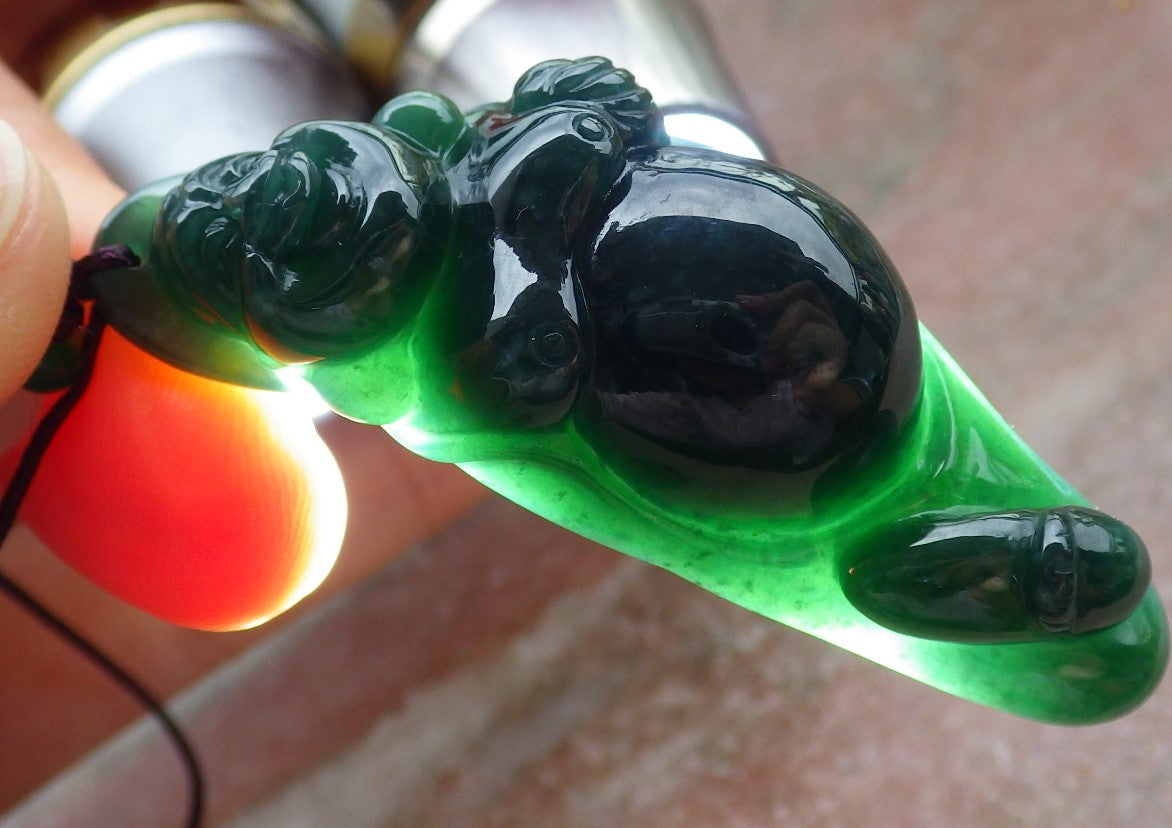 Certified Icy Green Burma 100% Natural A Jade jadeite pendant Happy Buddha God Necklace 开心佛 651414 TN