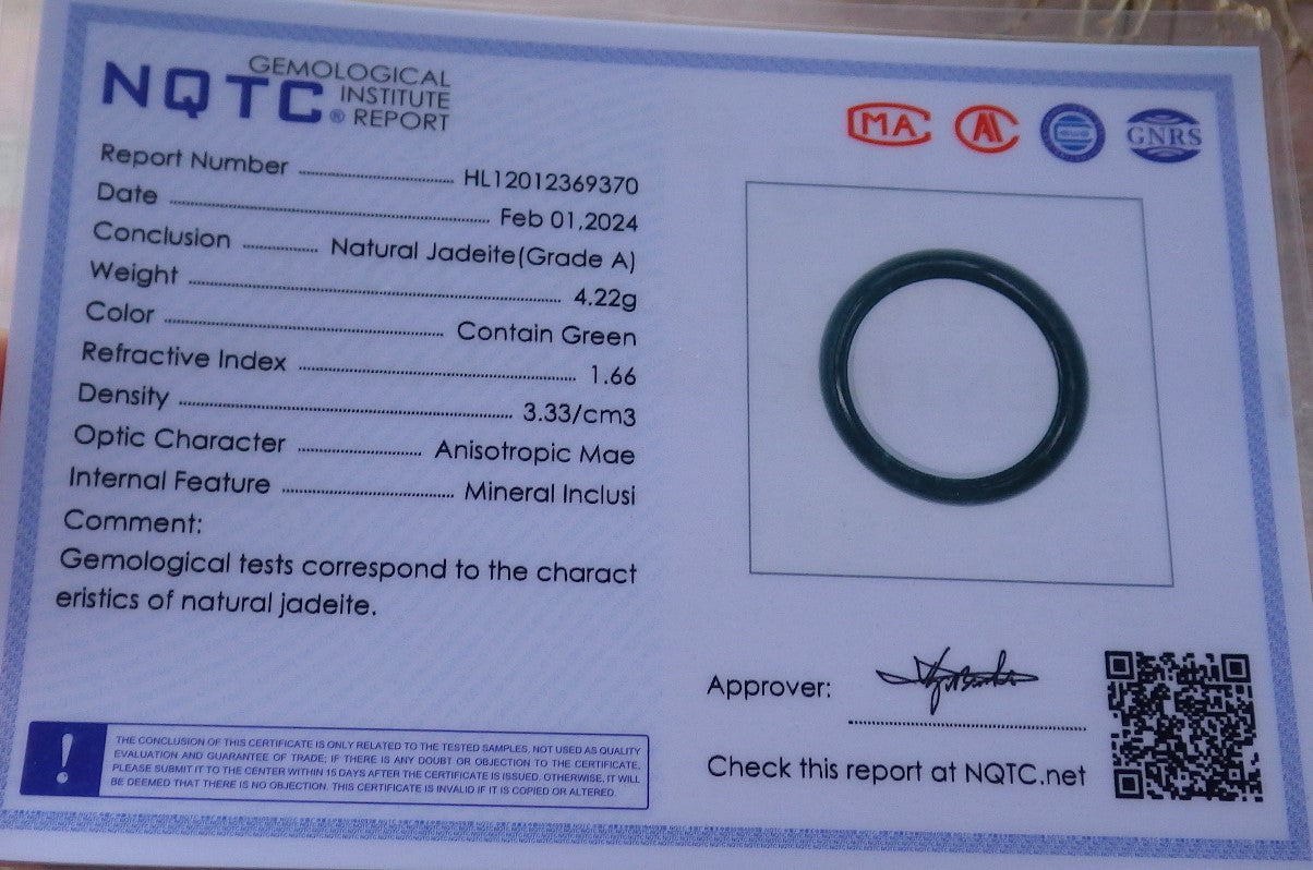 Certified Icy Green Burma 100% Natural A JADE Jadeite Circle RING USA. 11.5 戒指 651443 TN