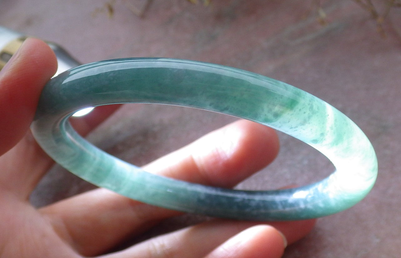 Certified Icy Green Burma 100% Natural A JADE Jadeite Circle Bangle Bracelet 59 mm 手镯 651560 TN