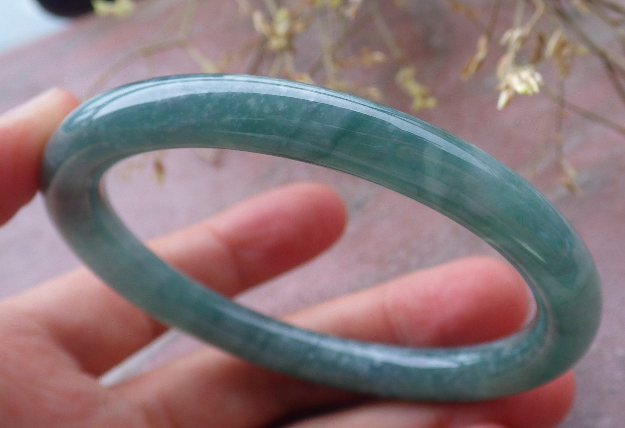 Certified Icy Green Burma 100% Natural A JADE Jadeite Circle Bangle Bracelet 59 mm 手镯 651560 TN