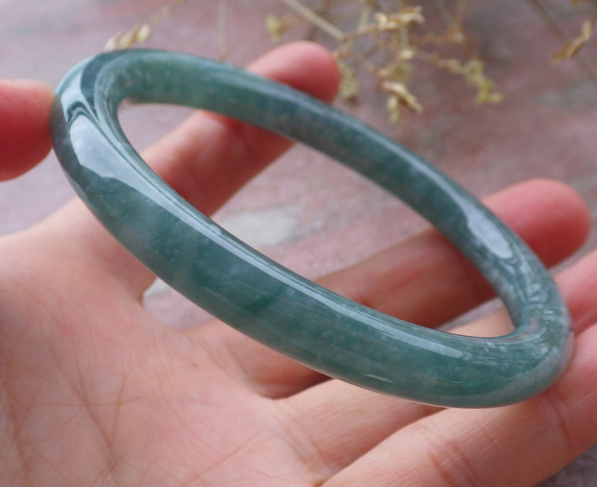 Certified Icy Green Burma 100% Natural A JADE Jadeite Circle Bangle Bracelet 59 mm 手镯 651560 TN