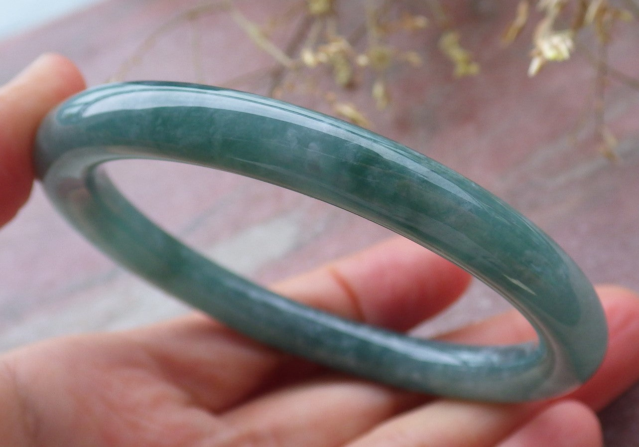 Certified Icy Green Burma 100% Natural A JADE Jadeite Circle Bangle Bracelet 59 mm 手镯 651560 TN