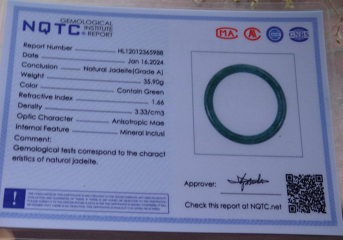 Certified Icy Green Burma 100% Natural A JADE Jadeite Circle Bangle Bracelet 59 mm 手镯 651560 TN