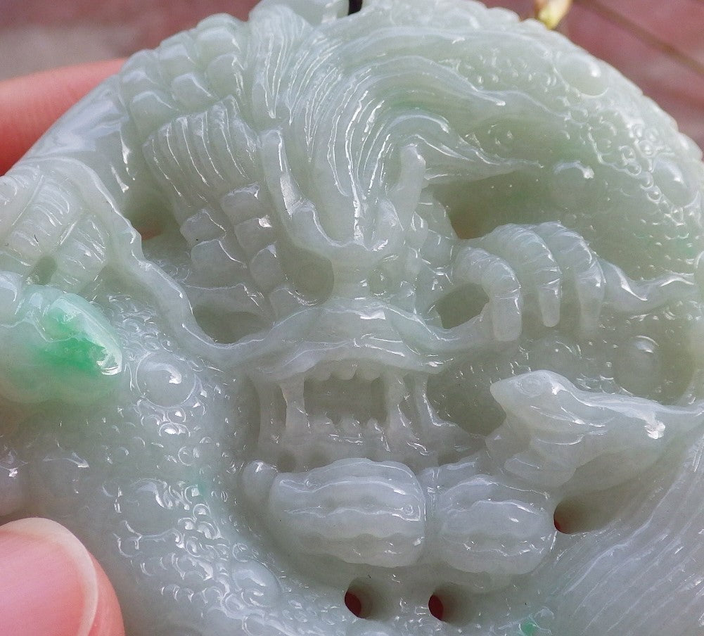 Certified Green Burma 100% Natural A Jade jadeite Pendant Dragon Mouse Rat Peanut Ruyi Necklace 望子成龙 651624 TN
